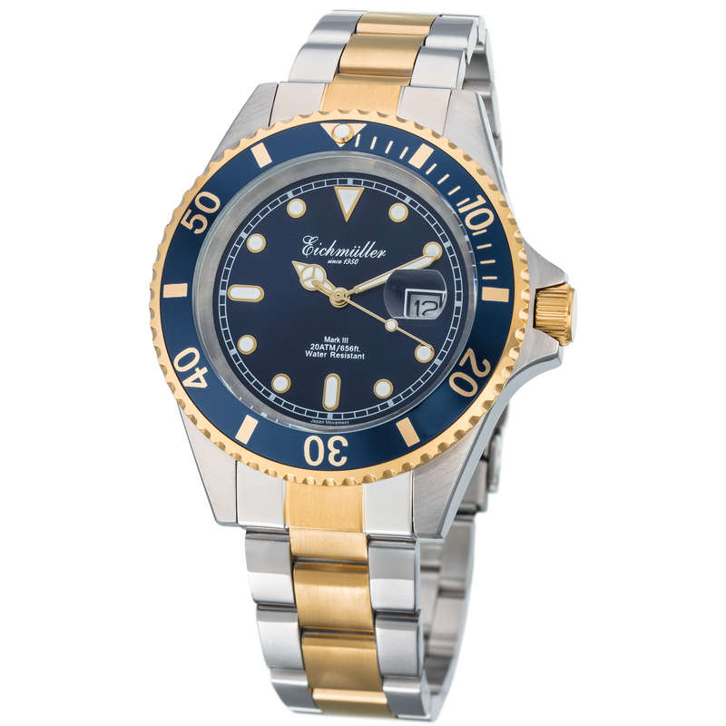 EICHMULLER GERMANY Mark III Diver 20ATM Two Tone/Blue Stainless Steel Watch