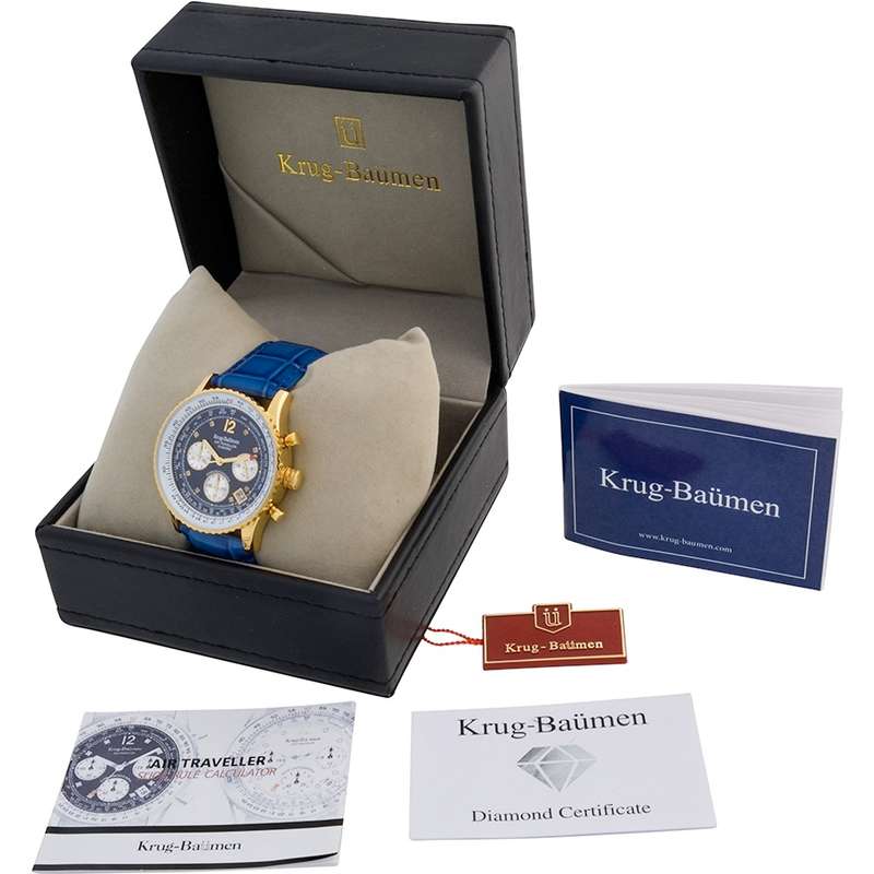 Retail: R10,000.00 Krug-Baumen Men`s Air Traveller 42mm Diamond BLU EDITION Watch  NEW