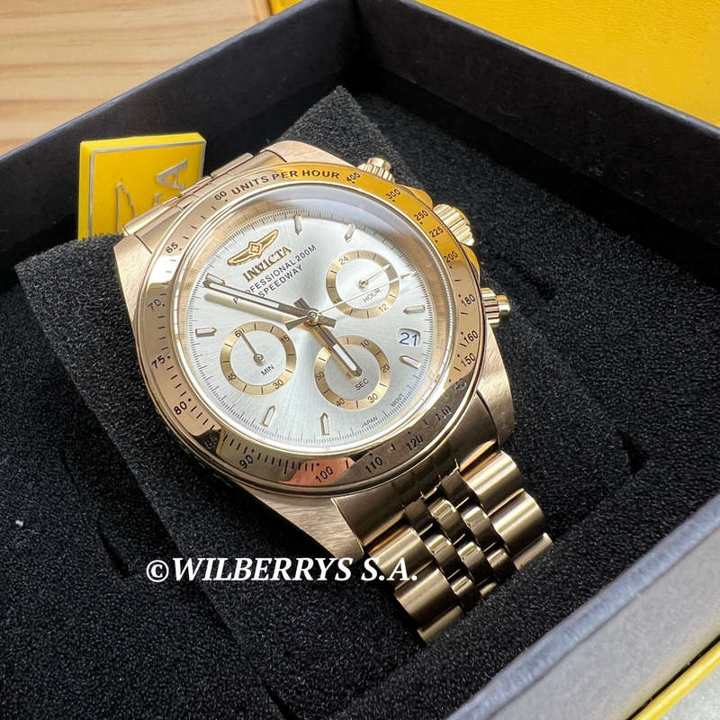 Retail: R7,425.00 INVICTA Mens SPEEDWAY 18k gold pl. JUBILEE BRACELET Chronograph Watch BRAND NEW