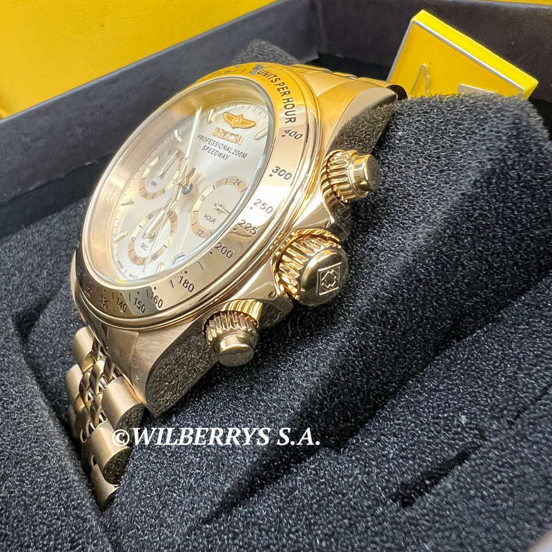 Retail: R7,425.00 INVICTA Mens SPEEDWAY 18k gold pl. JUBILEE BRACELET Chronograph Watch BRAND NEW