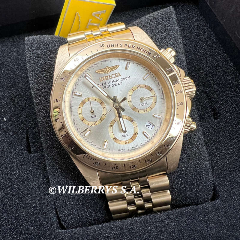 Retail: R7,425.00 INVICTA Mens SPEEDWAY 18k gold pl. JUBILEE BRACELET Chronograph Watch BRAND NEW