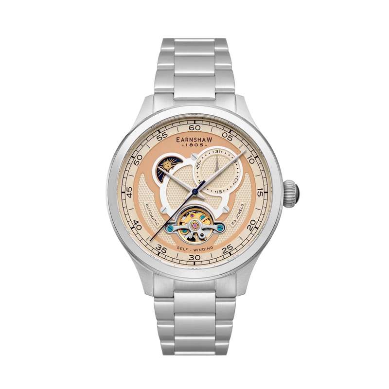 ***masterpiece*** rrp: R10,500.00 THOMAS EARNSHAW AUTOMATIC DAY/NIGHT OPEN HEART Rich Beige Watch