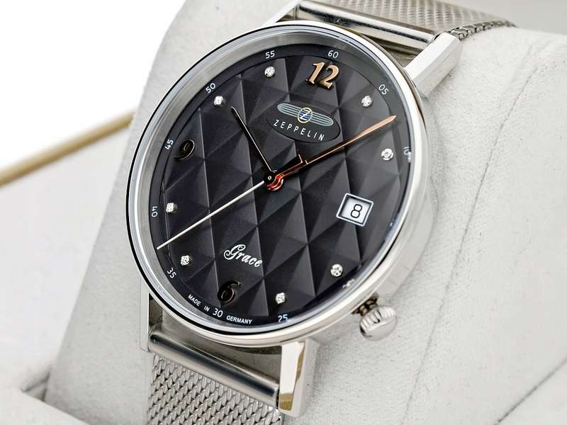 wow rrp R8,000.00 ZEPPELIN Germany Womens Grace SWAROVSKI Tufted Milanese Anthracite Date Watch
