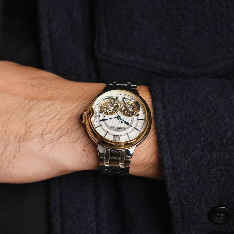 ***must see*** rrp: R11,500.00 THOMAS EARNSHAW AUTOMATIC DOUBLE BARREL OPEN HEART White/Gold Watch