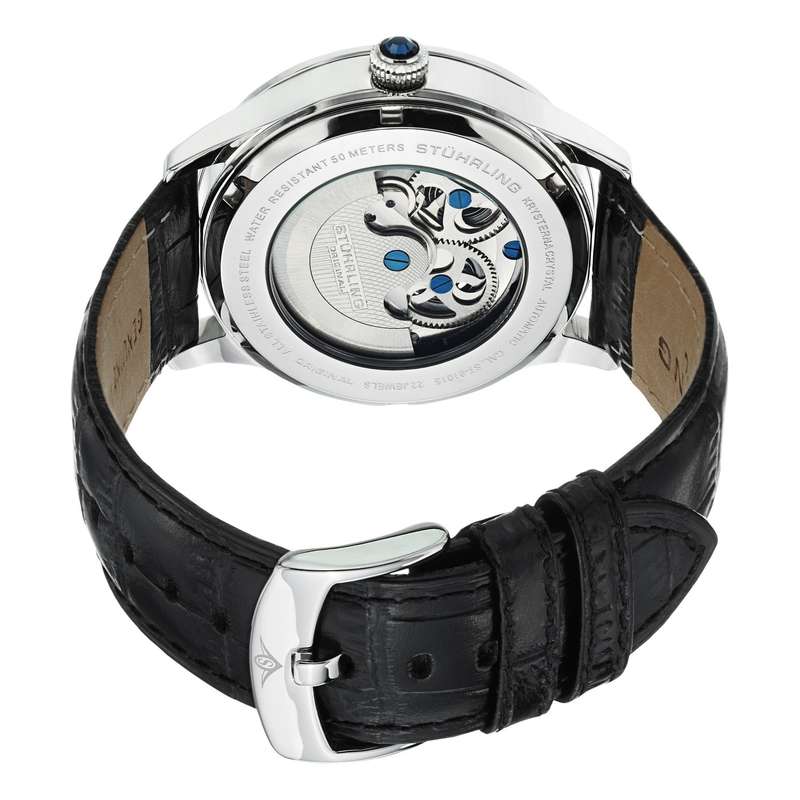 Retail: R8,999.00 STUHRLING ORIGINAL® Men`s Emperors AUTOMATIC Reserve Black Leather Watch NEW