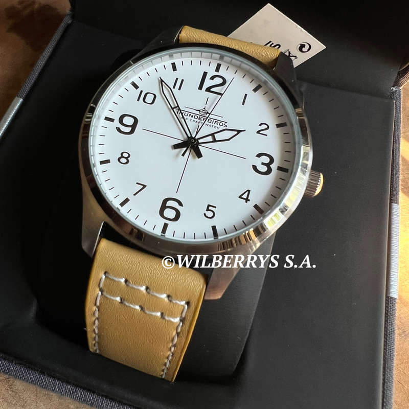 rrp R4,000.00 THUNDERBIRDS Men`s Meister Easy Read Camel Tan 40mm Easy Read Genuine Leather Watch