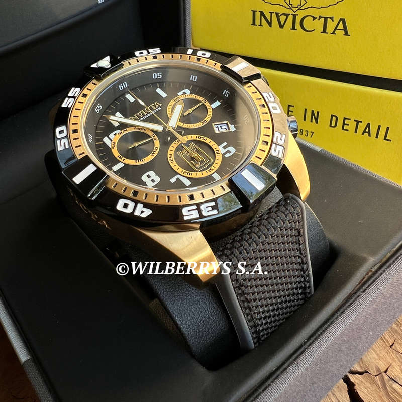 L@@K!! rrp: R11,999 INVICTA Men`s Jason Taylor GRIDIRON JT 51mm Gold/Nylon Strap Chronograph Watch