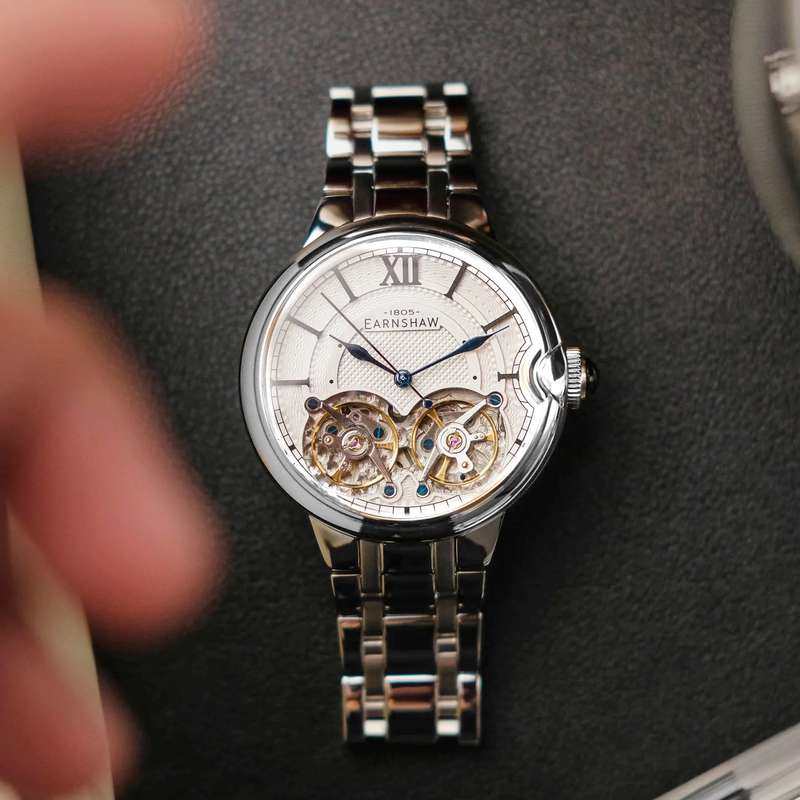 **read b4 bid** rrp: R11,500.00 THOMAS EARNSHAW AUTOMATIC DOUBLE BARREL OPEN HEART Slate White Watch