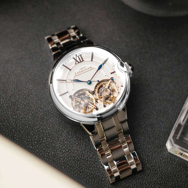 **read b4 bid** rrp: R11,500.00 THOMAS EARNSHAW AUTOMATIC DOUBLE BARREL OPEN HEART Slate White Watch