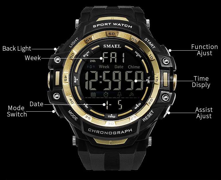 SMAEL Men SHOCK PROOF Mens Multifunction Alarm Chrono Watch