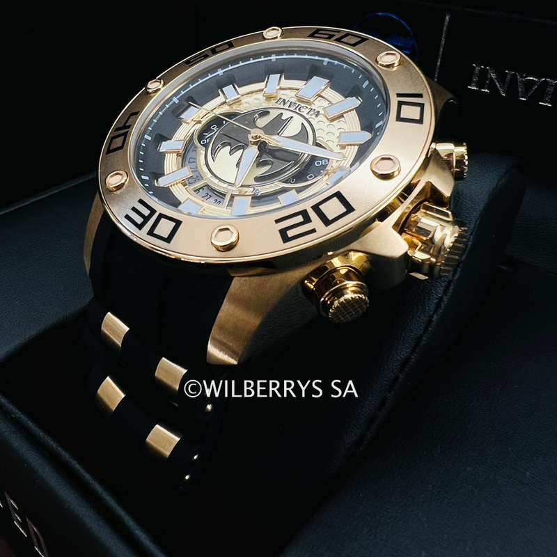**LOOK!!*** Retail: R9,999.00 INVICTA Men DC Comics Batman 18k platedVintage BAT Ltd Ed Chrono Watch