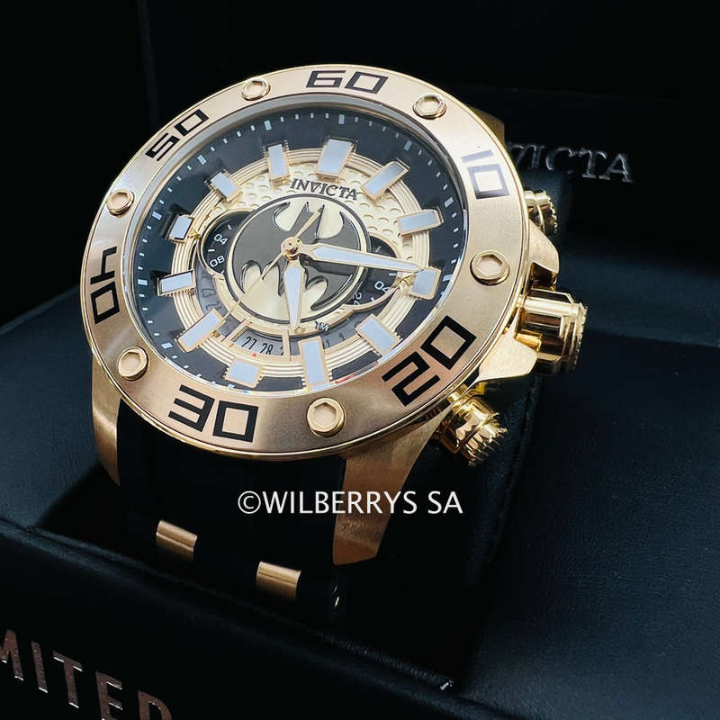 **LOOK!!*** Retail: R9,999.00 INVICTA Men DC Comics Batman 18k platedVintage BAT Ltd Ed Chrono Watch