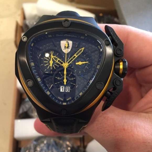 Tonino Lamborghini Men's Spyder 3124 Black Edition Yellow Trim Chronograph Watch
