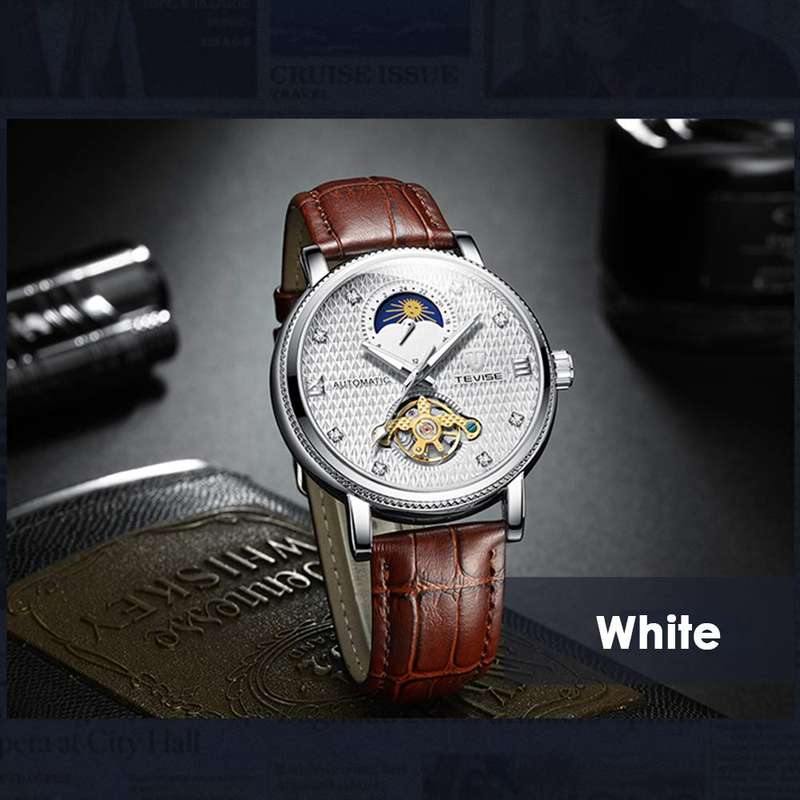 Retail: R2,899.00 TEVISE ® Mens Namura II Moonphase 45mm Tourbi Automatic Leather Watch BRAND NEW