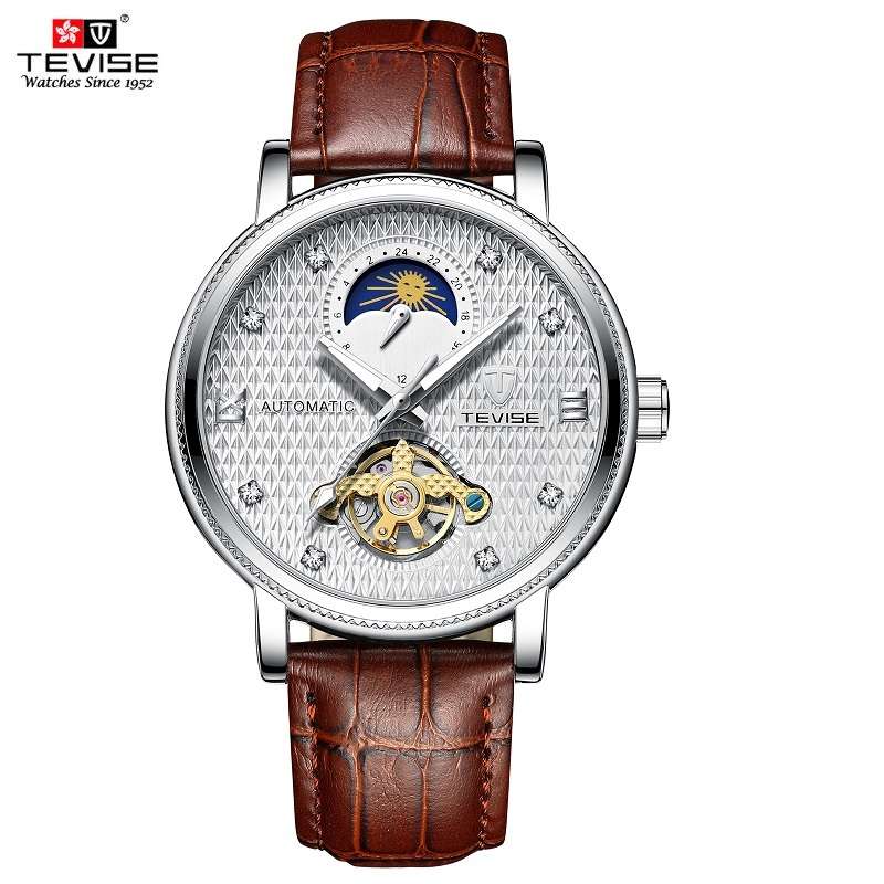 Retail: R2,899.00 TEVISE ® Mens Namura II Moonphase 45mm Tourbi Automatic Leather Watch BRAND NEW