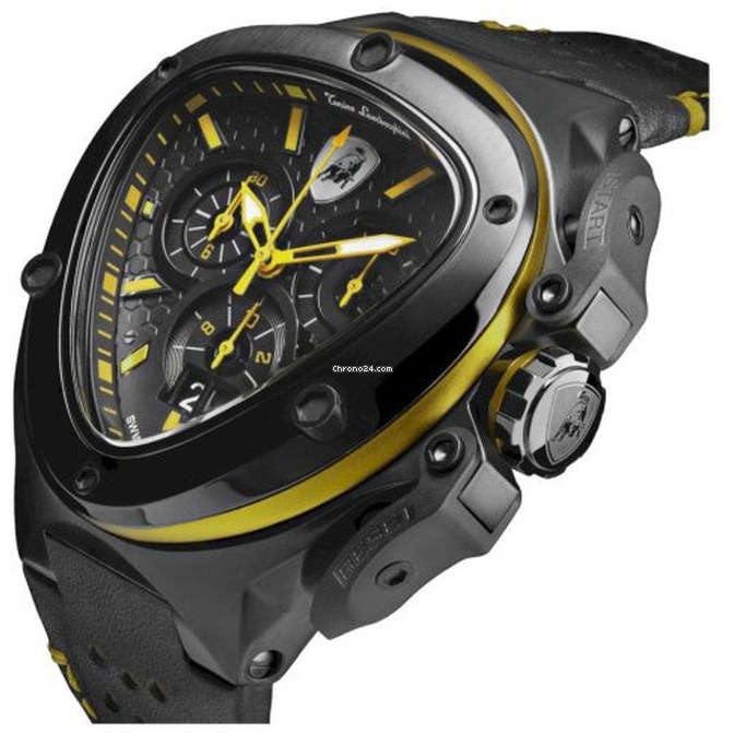 Tonino Lamborghini Men's Spyder 3124 Black Edition Yellow Trim Chronograph Watch