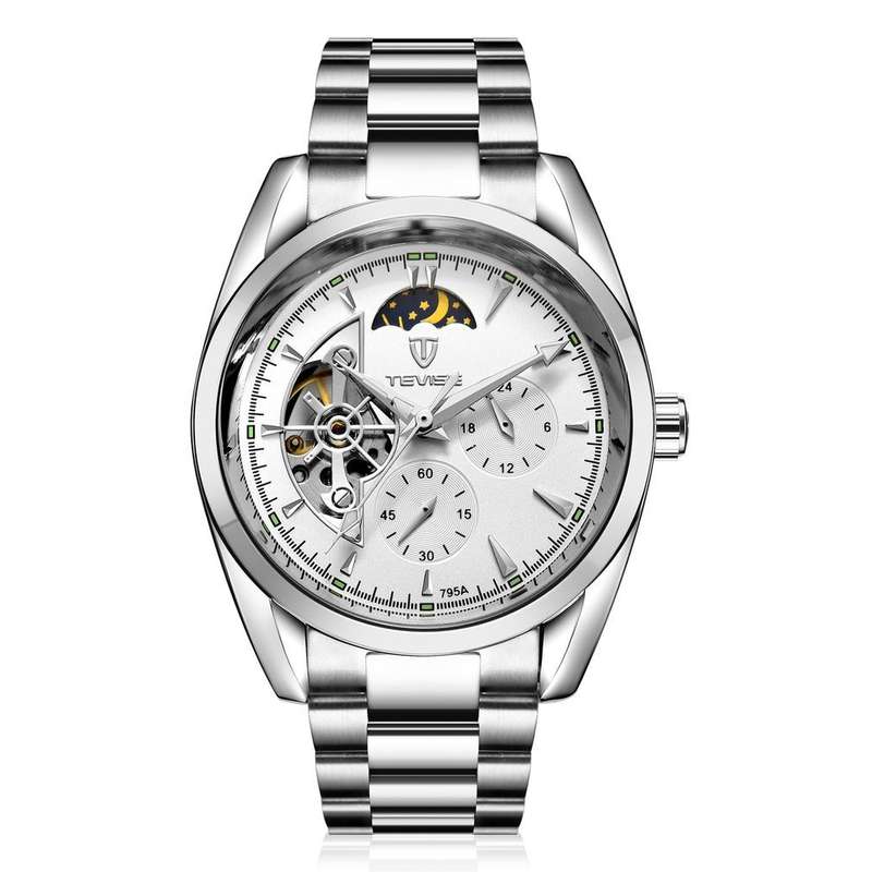 Retail: R2,399.00 TEVISE® Men`s Classic AUTOMATIC Partial Skeleton Silver/White Watch