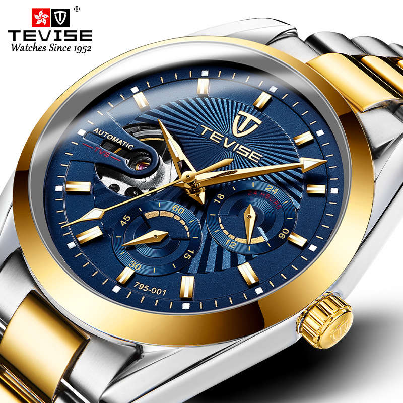Retail: R2,399.00 TEVISE® Men`s Classic Automatic Partial Skeleton Two Tone/Blue Watch