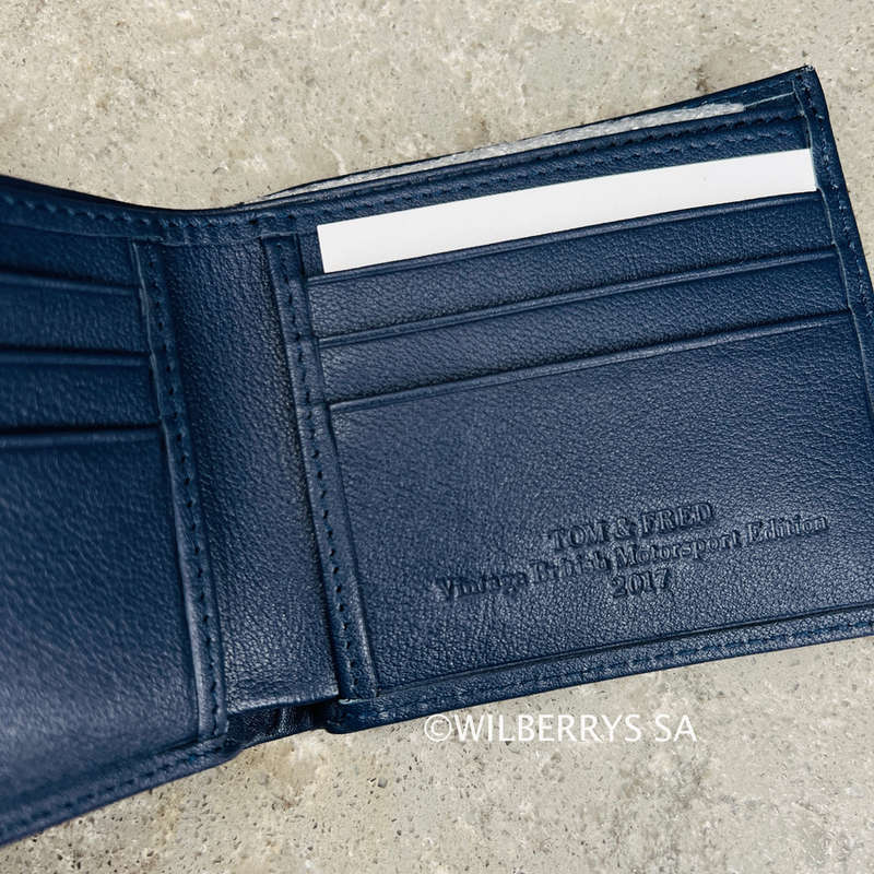 look!! R2,199.00 TOM & FRED London® British Racing Tribute Wallet MIDNIGHT BLUE LEATHER