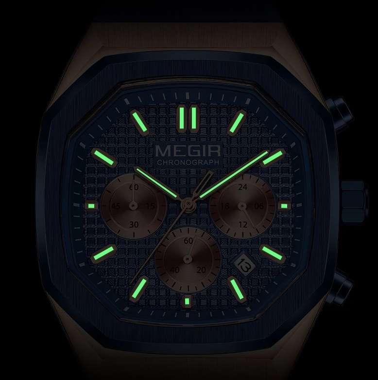 Retail: R1,499.00 MEGIR Men`s Oaki Chronograph Gold / Green Watch BRAND NEW