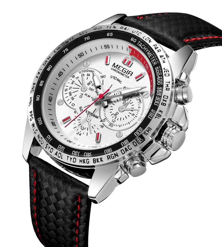 MEGIR Mens Chronometer Date 45mm Watch Silver / White NEW