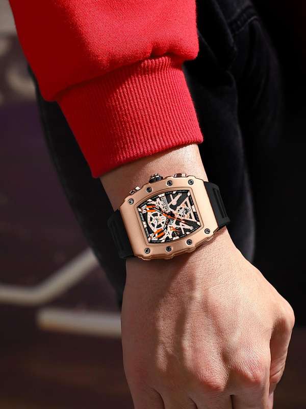 Retail: R1,799.00 MEGIR Men`s TONNEUX-X Chronograph Rose Gold / Black Watch BRAND NEW