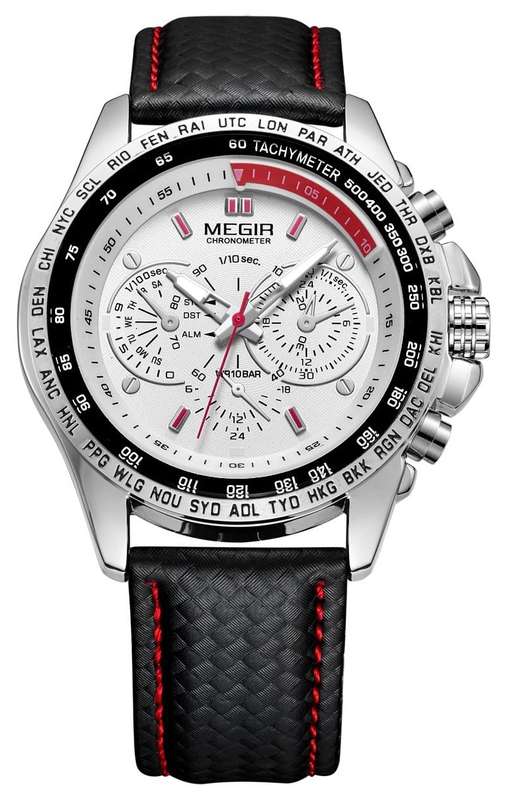 MEGIR Mens Chronometer Date 45mm Watch Silver / White NEW