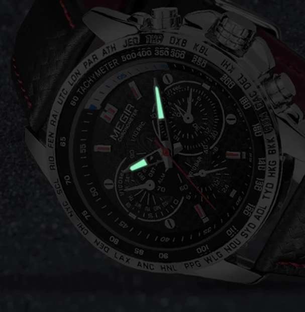 MEGIR Mens Chronometer Date 45mm Watch Silver / White NEW