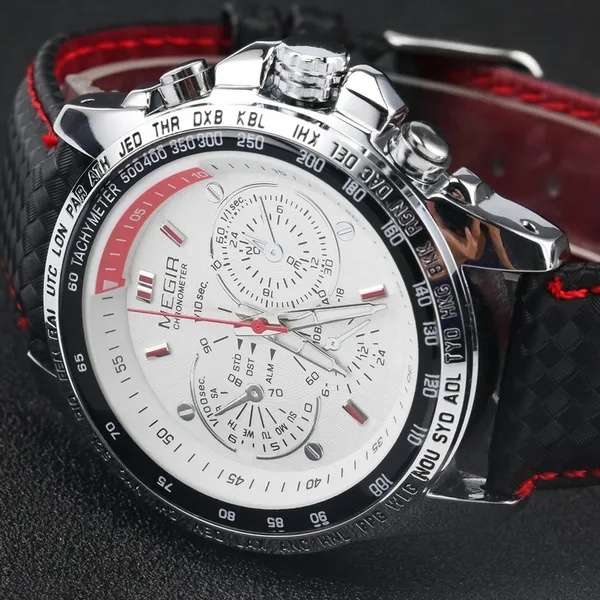 MEGIR Mens Chronometer Date 45mm Watch Silver / White NEW