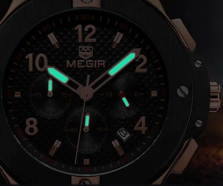 MEGIR Men`s Night Dweller Chronograph Date 48mm Silicone Strap Watch Black / Black