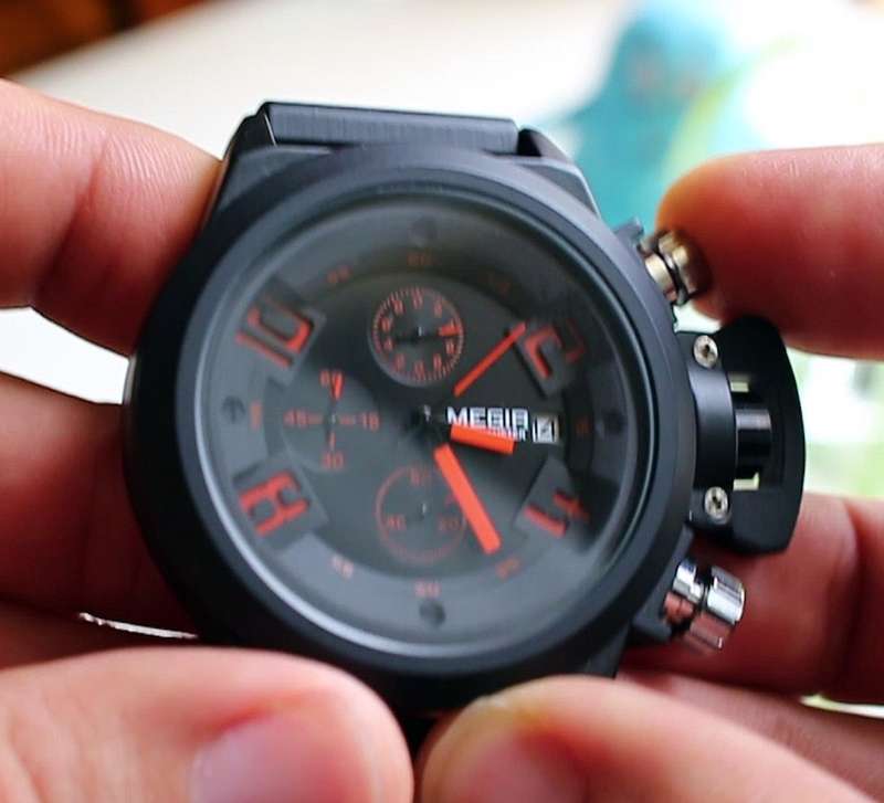 Retail: R1,699.00 MEGIR Men Submarine Chronograph Date 50mm Silicone Strap Watch Black/ Red NEW