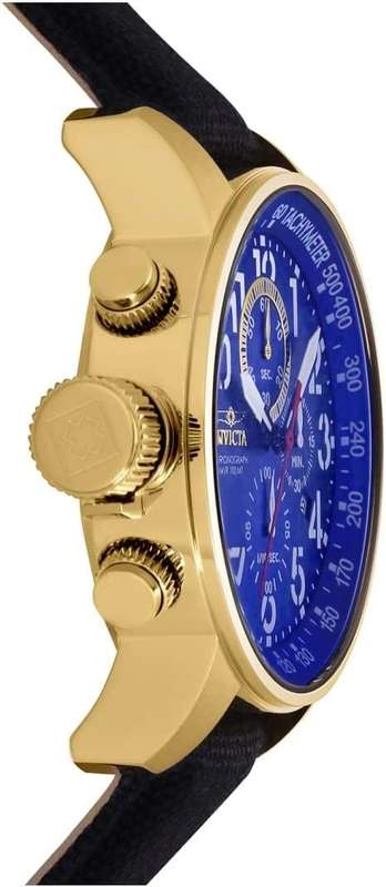 look!! INVICTA Mens RUSSIAN LEFTY 18k Gold Plated Aviator Chronograph Horizon Blue CANVAS Watch
