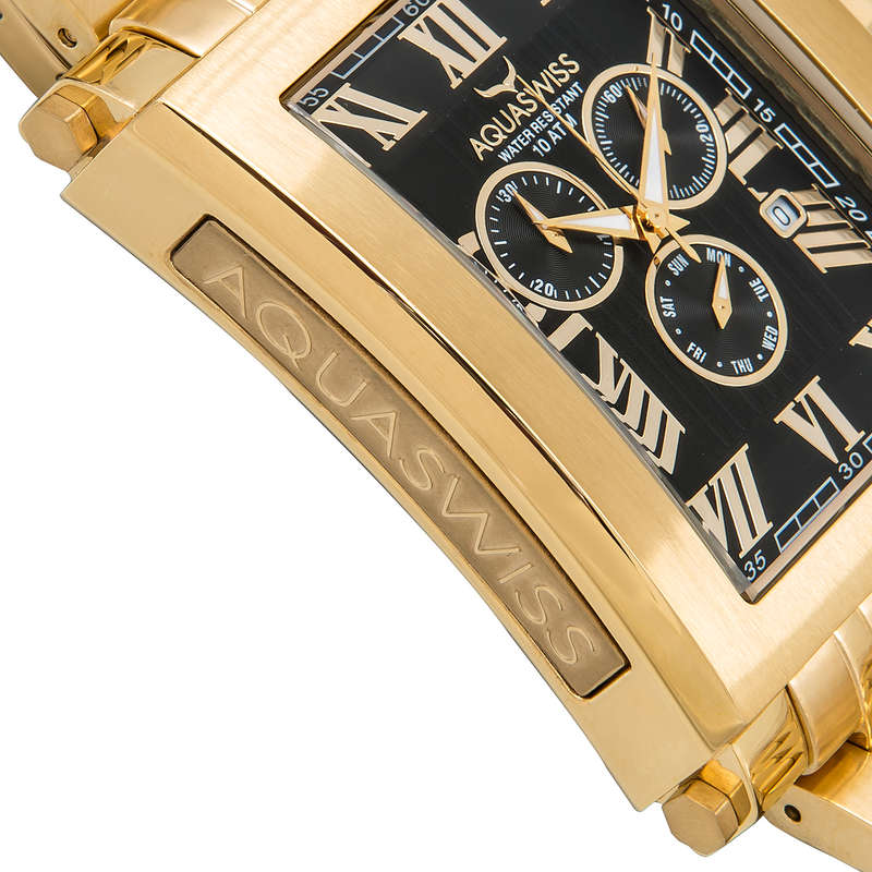 Retail: R21,600.00 Aquaswiss Mens Tanc XG 18k Gold Plated THICK, HEAVY Chrono Watch