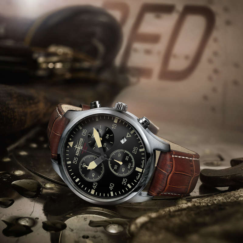 Retail: R7,000.00 Aeromeister 1880 Amsterdam Men's Taildragger Chronograph Watch + FLIGHT TIN