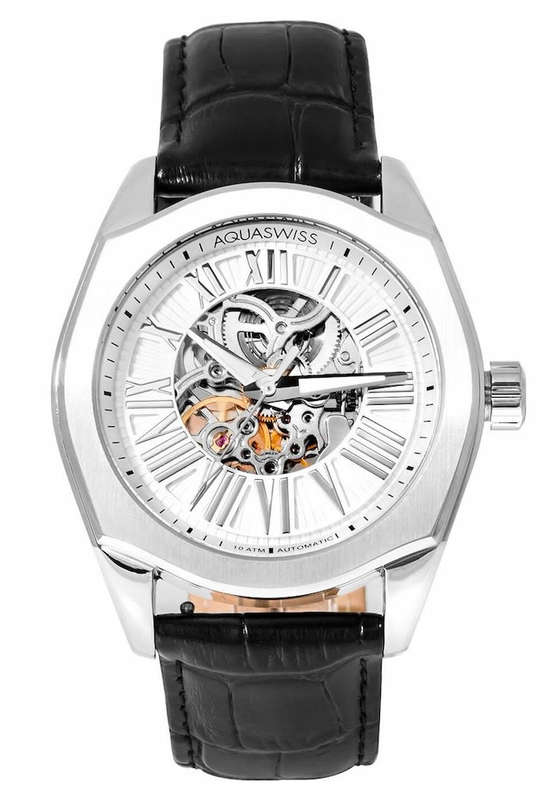 Retail: $1200 /R13,000.00 Aquaswiss Men Legend Automatic Black Leather Watch