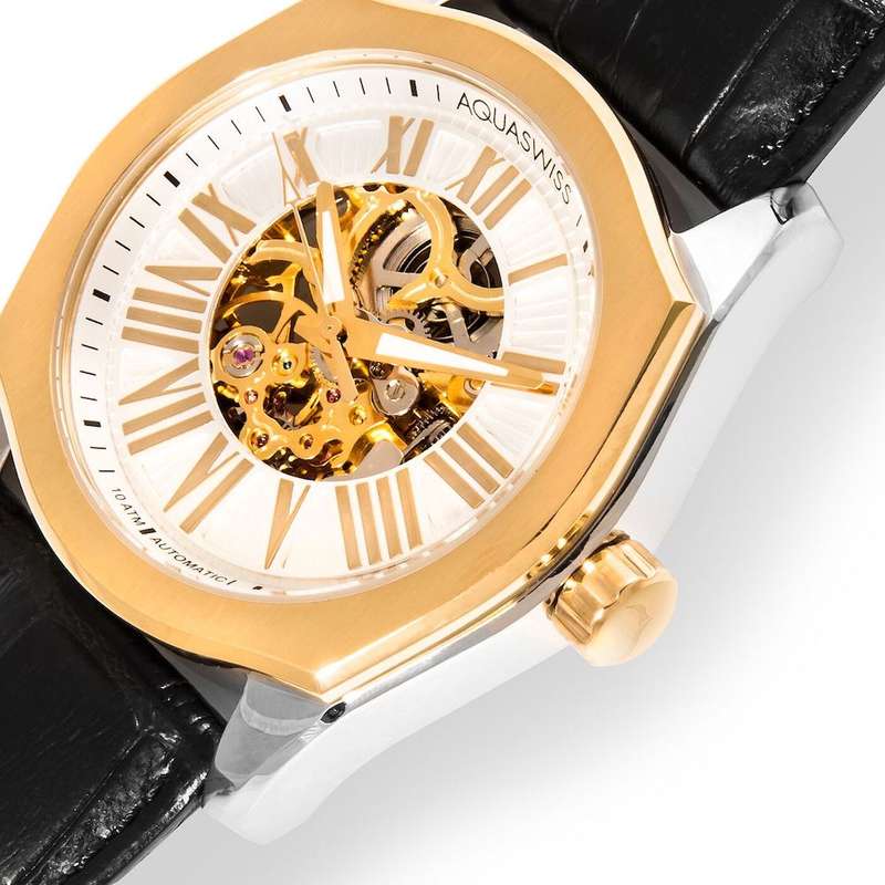 RRP: R15,000.00 Aquaswiss Men's "Legend Automatic" Black Leather/White Dial Watch  OFFICIAL