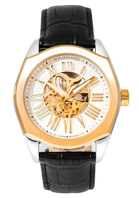RRP: R15,000.00 Aquaswiss Men's "Legend Automatic" Black Leather/White Dial Watch  OFFICIAL