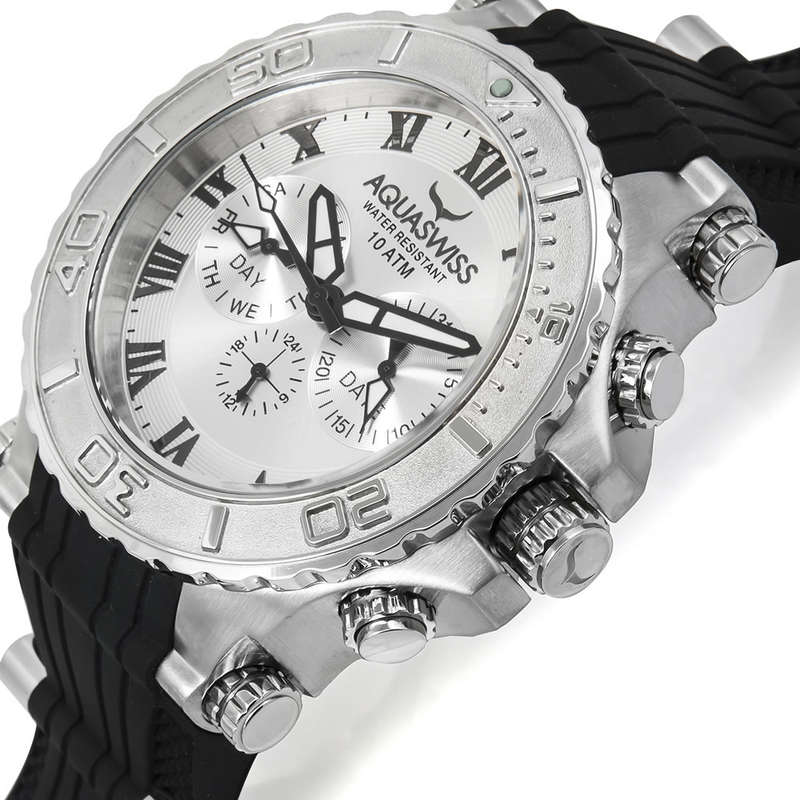 AQUASWISS Men's BOLT 5H THICK+HEAVY Swiss Chronograph Watch W/ BOX, PAPERS