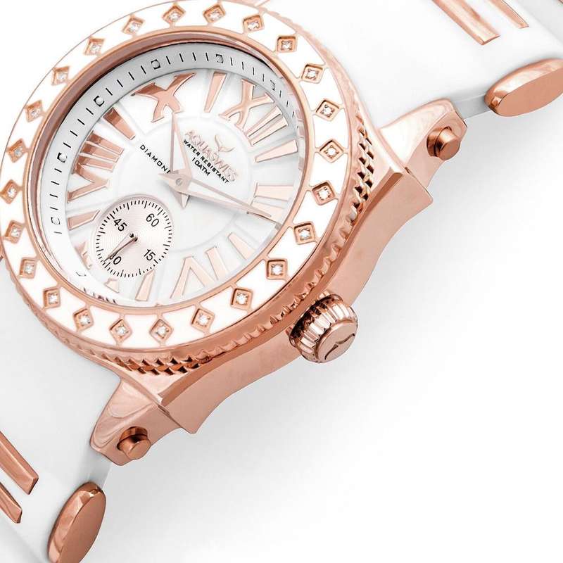 Retail: R18,000.00 Aquaswiss Women's Swissport with 24 Diamonds Watch with White Silicone OFFICIAL