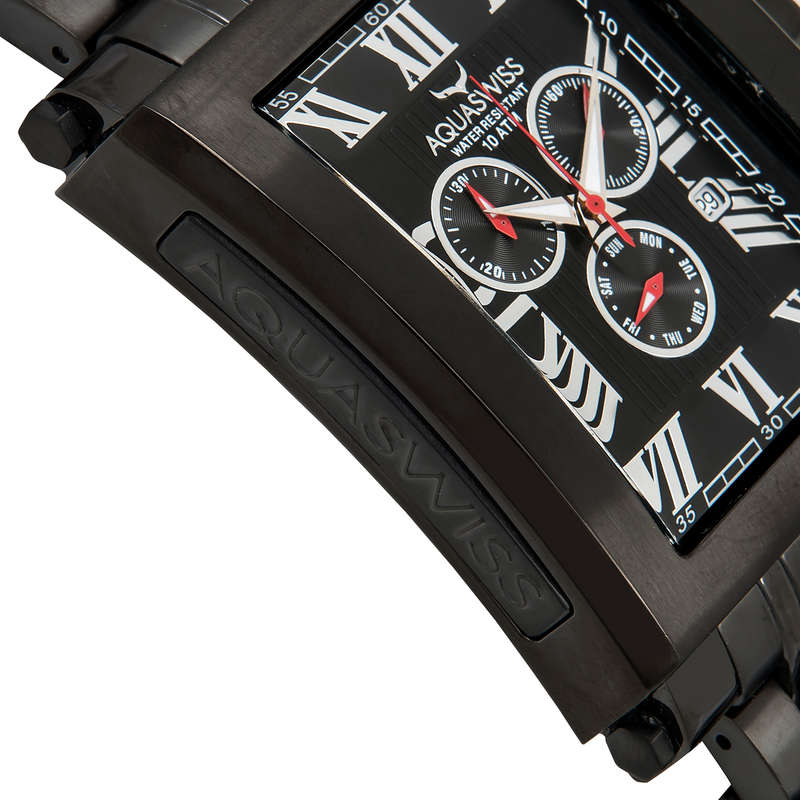Retail: R21,600.00 Aquaswiss Mens Tanc XG Black Ion Plated THICK, HEAVY Chrono Watch