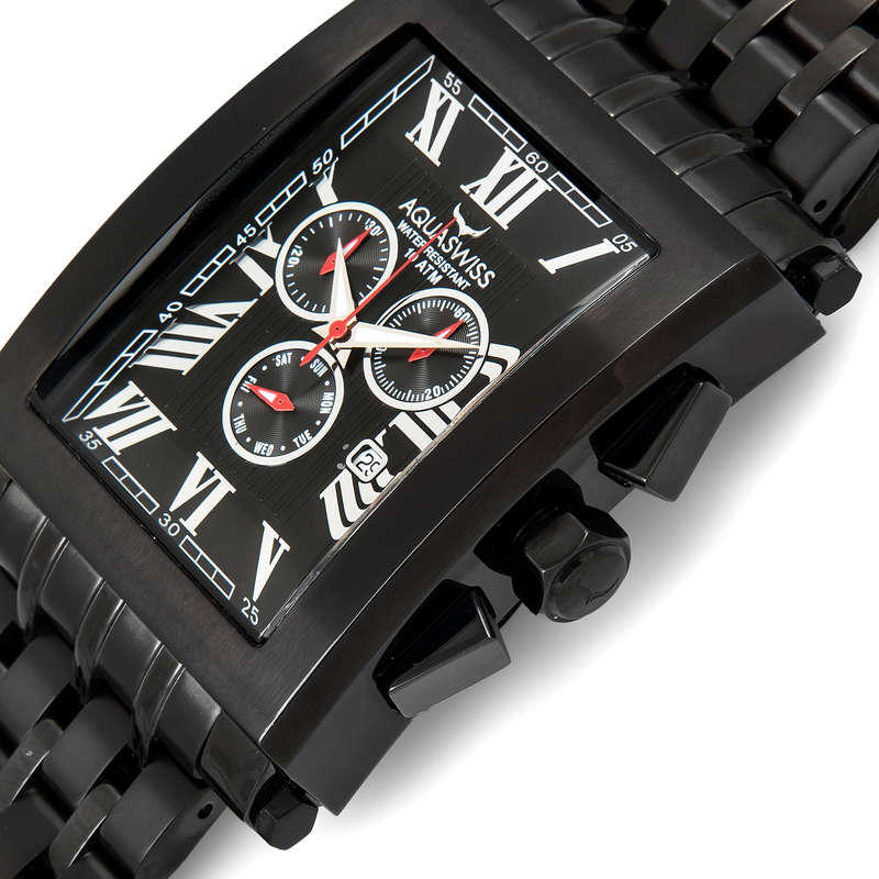 Retail: R21,600.00 Aquaswiss Mens Tanc XG Black Ion Plated THICK, HEAVY Chrono Watch