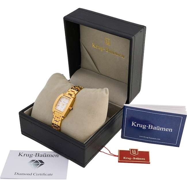 RRP £585 (British Pounds) Krug Baumen WOMEN'S Tuxedo with 4 Diamonds on White Dial Watch