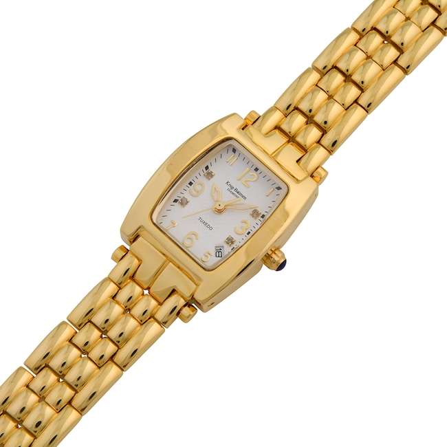 RRP £585 (British Pounds) Krug Baumen WOMEN'S Tuxedo with 4 Diamonds on White Dial Watch