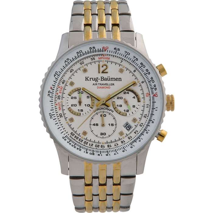 Retail: £775/ R13,000.00 Krug-Baumen Men's Air Traveller Two Tone Diamond Chronograph Watch