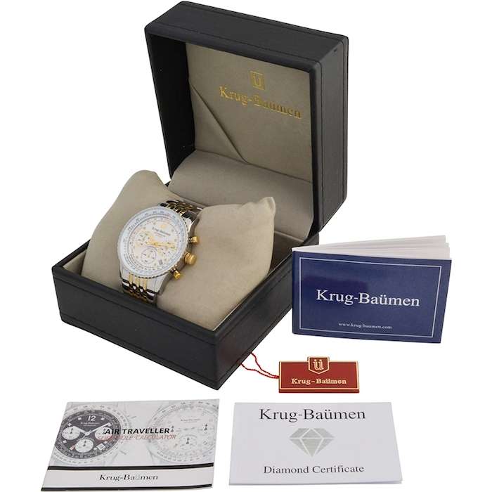 Retail: £775/ R13,000.00 Krug-Baumen Men's Air Traveller White Diamond Chronograph Watch
