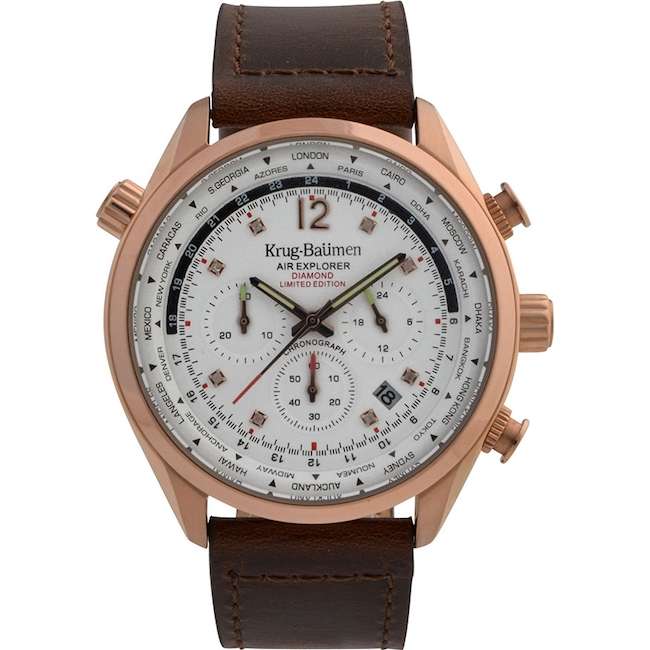 Retail: £775/ R13,000.00 Krug-Baumen Men's Air Explorer Rose Gold pl. Diamond 500pcs Chrono Watch