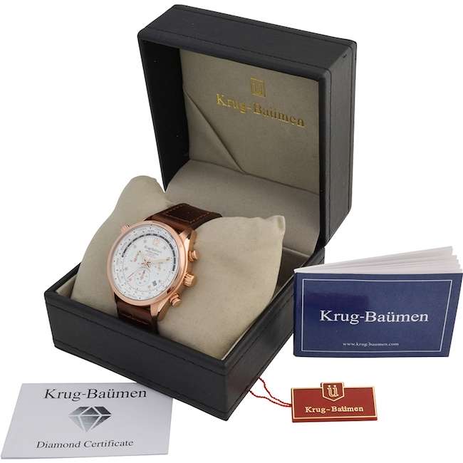 Retail: £775/ R13,000.00 Krug-Baumen Men's Air Explorer Rose Gold pl. Diamond 500pcs Chrono Watch