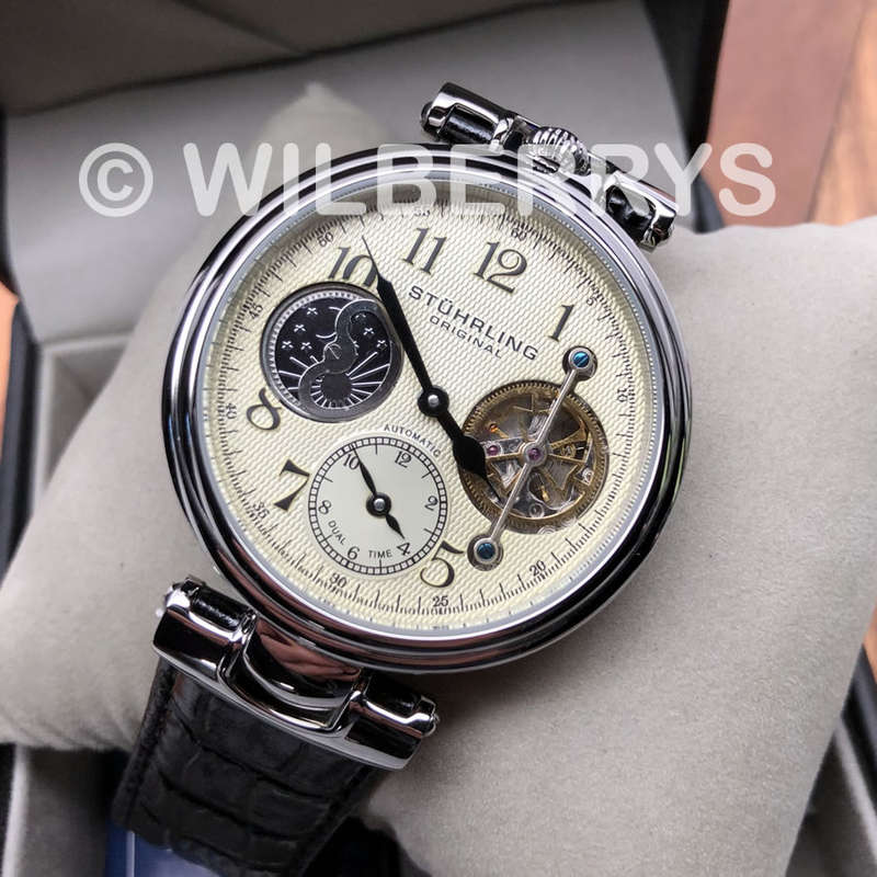 Retail: $749 / R8,999.00 Stuhrling Original Mens Emperor Dual Time Automatic Watch OPEN ENGINE