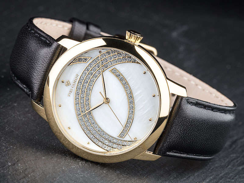 Yves Camani Lady Arcenciel Rainbow 120x Cubic Zirconia Stone & Genuine Black Leather Watch Boxed
