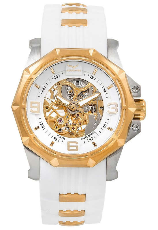 Retail: $1200 /R15,000.00 Aquaswiss Men's Vessel Automtic 45mm - 52mm Watch with White Silicone Band